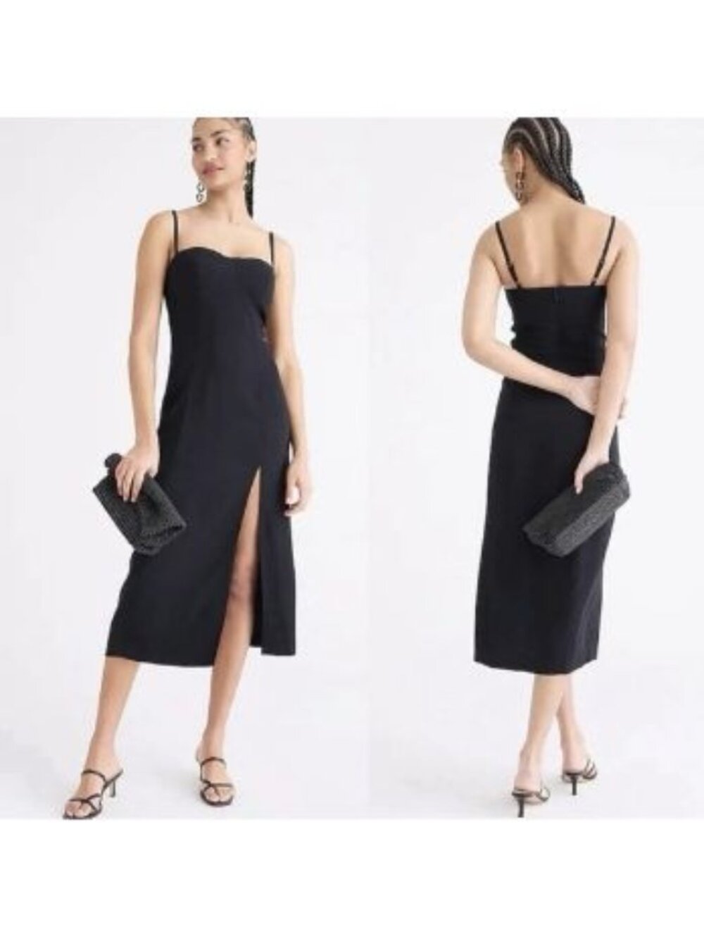 J Crew Collection Women 2 Invite Dress Midi Sweetheart Neckline Black Side Slit